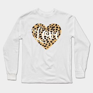 Cheetah Leopard Original Print Heart Shape with Love Word Long Sleeve T-Shirt